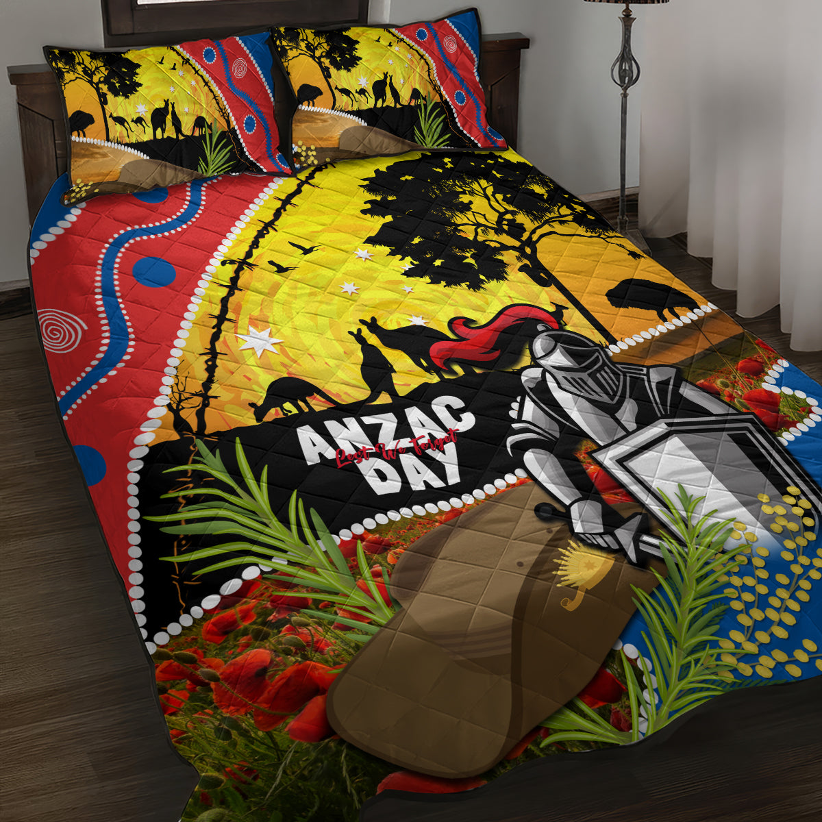 Knights Rugby ANZAC Day Quilt Bed Set Novocastrians Mascot Rosemary Starry Night