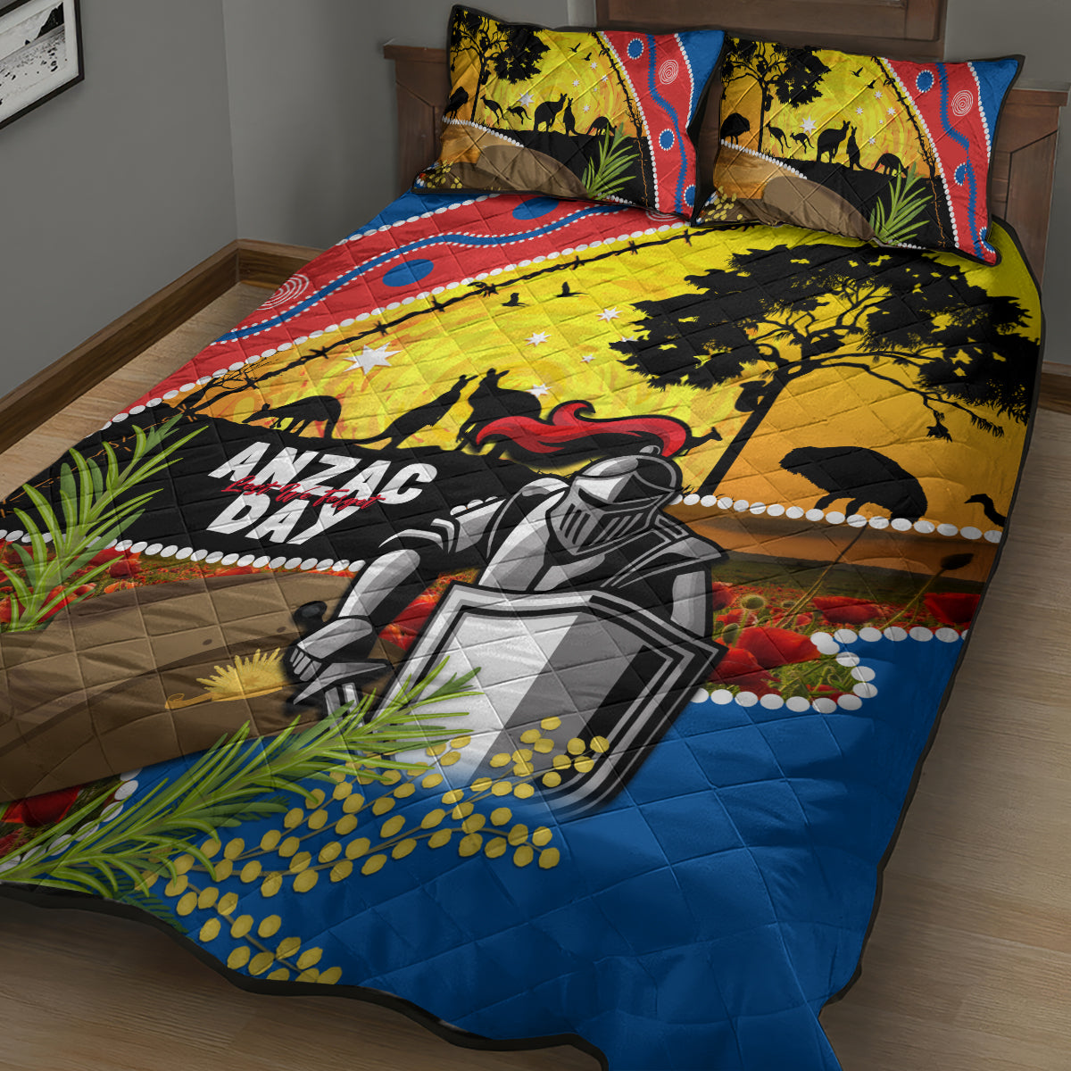 Knights Rugby ANZAC Day Quilt Bed Set Novocastrians Mascot Rosemary Starry Night