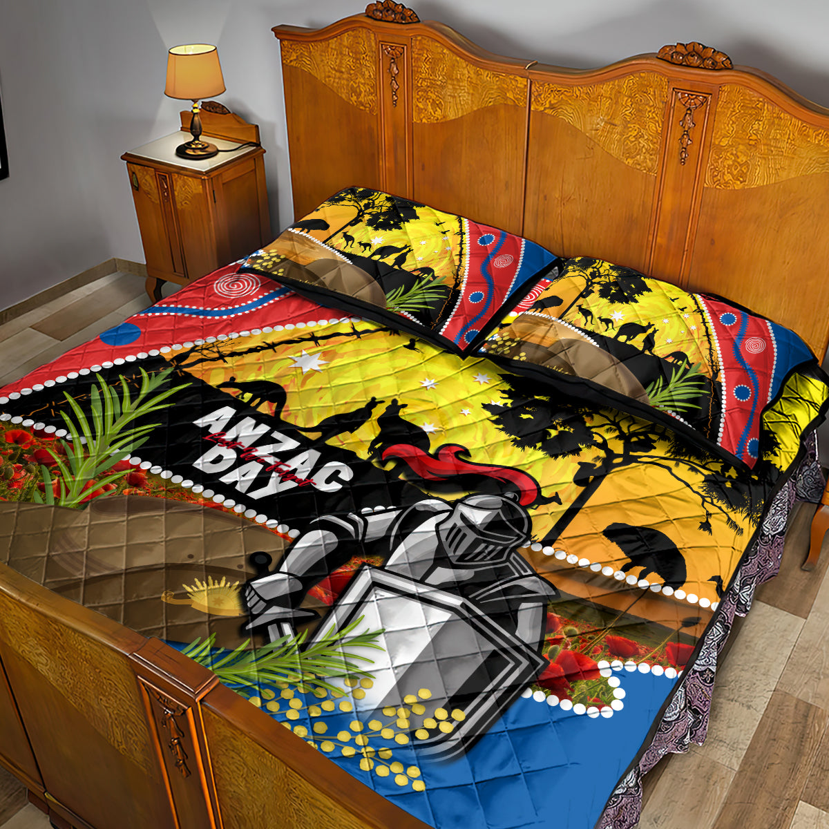 Knights Rugby ANZAC Day Quilt Bed Set Novocastrians Mascot Rosemary Starry Night