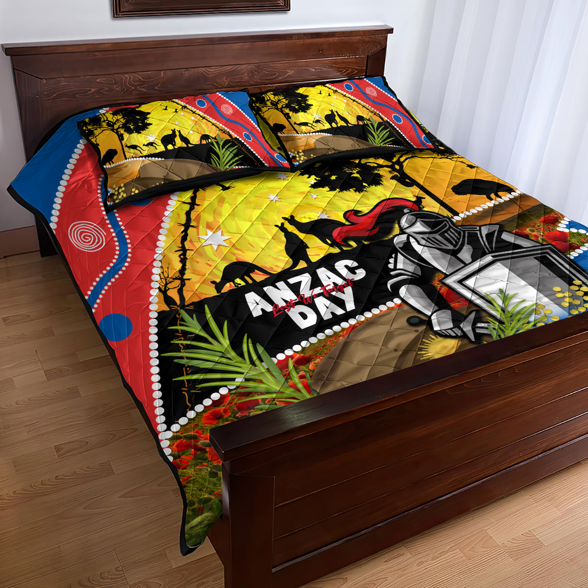 Knights Rugby ANZAC Day Quilt Bed Set Novocastrians Mascot Rosemary Starry Night