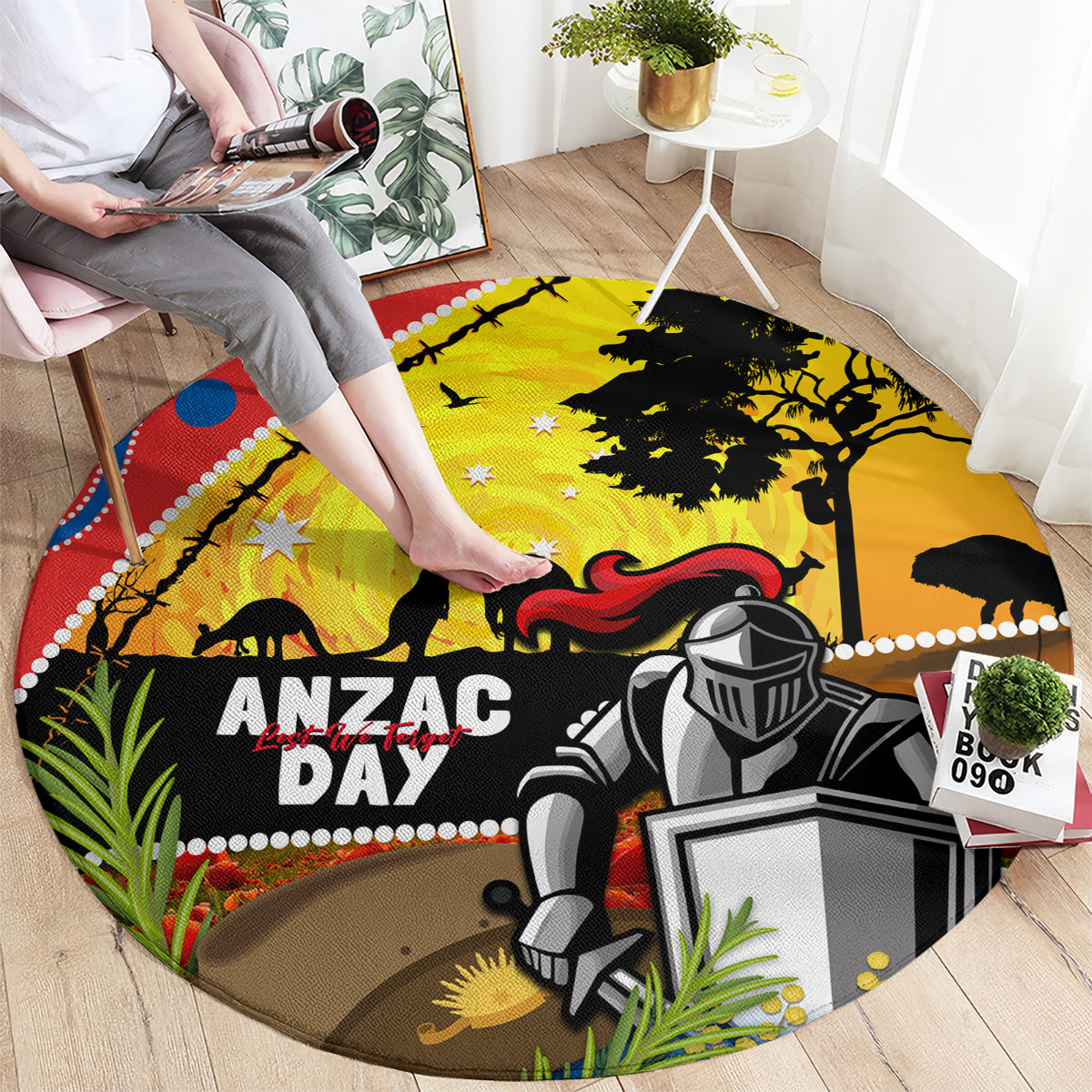 Knights Rugby ANZAC Day Round Carpet Novocastrians Mascot Rosemary Starry Night