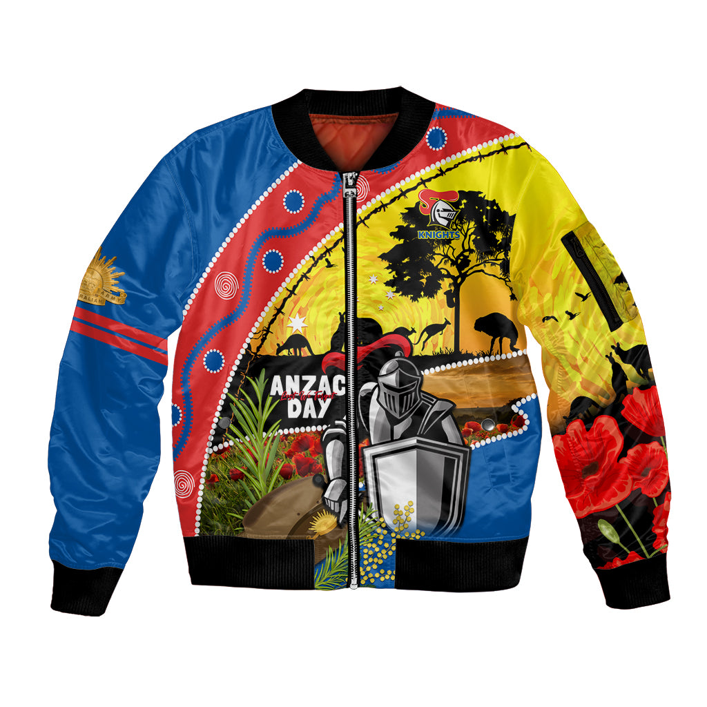 Knights Rugby ANZAC Day Sleeve Zip Bomber Jacket Novocastrians Mascot Rosemary Starry Night