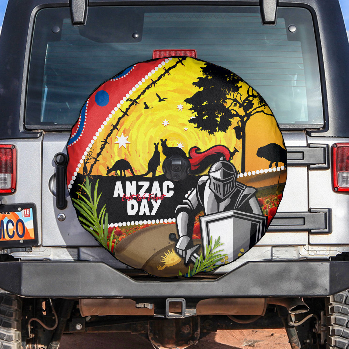 Knights Rugby ANZAC Day Spare Tire Cover Novocastrians Mascot Rosemary Starry Night