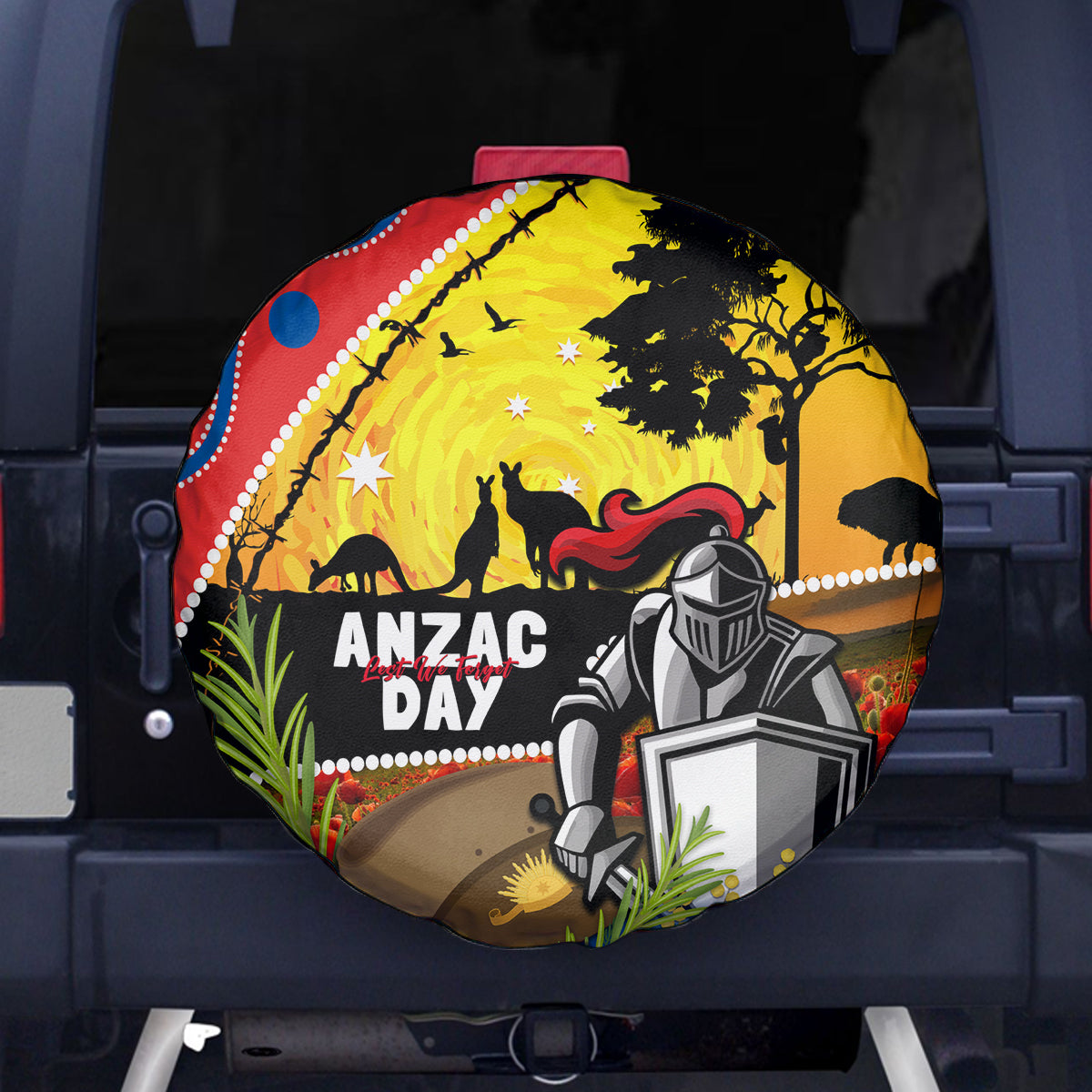 Knights Rugby ANZAC Day Spare Tire Cover Novocastrians Mascot Rosemary Starry Night