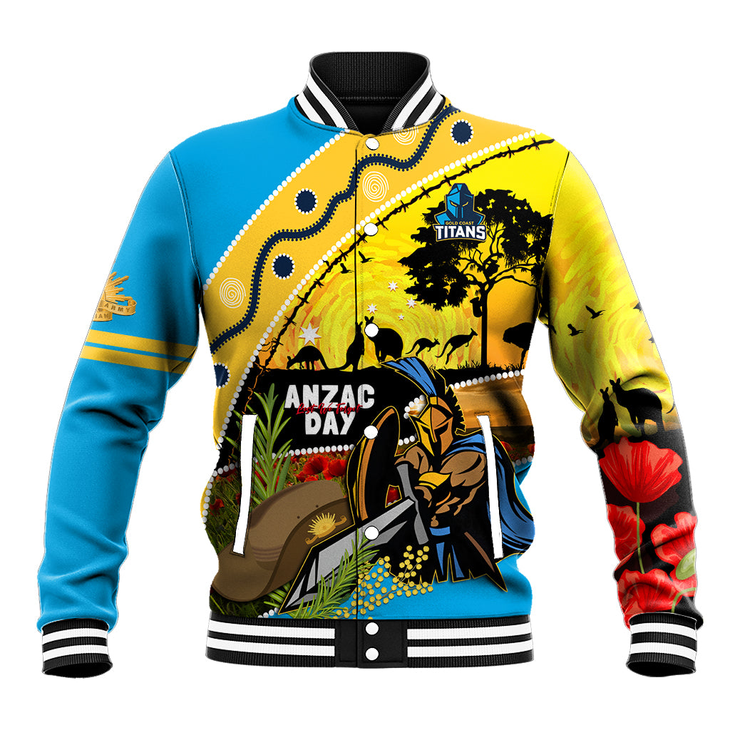 Titans Rugby ANZAC Day Baseball Jacket GLD Mascot Rosemary Starry Night
