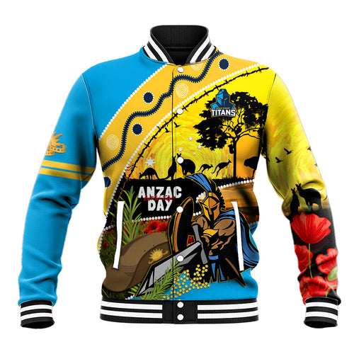 Titans Rugby ANZAC Day Baseball Jacket GLD Mascot Rosemary Starry Night