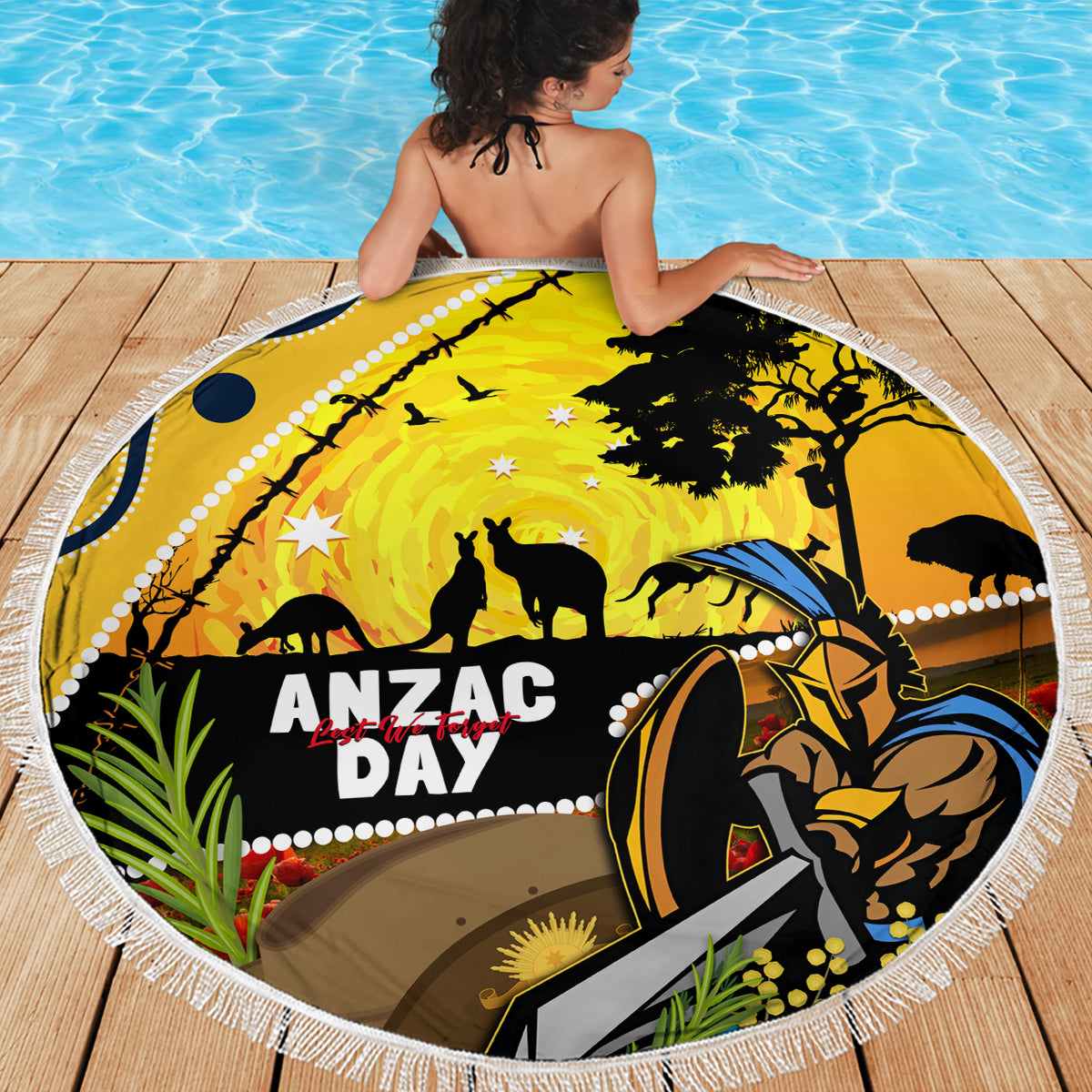 Titans Rugby ANZAC Day Beach Blanket GLD Mascot Rosemary Starry Night