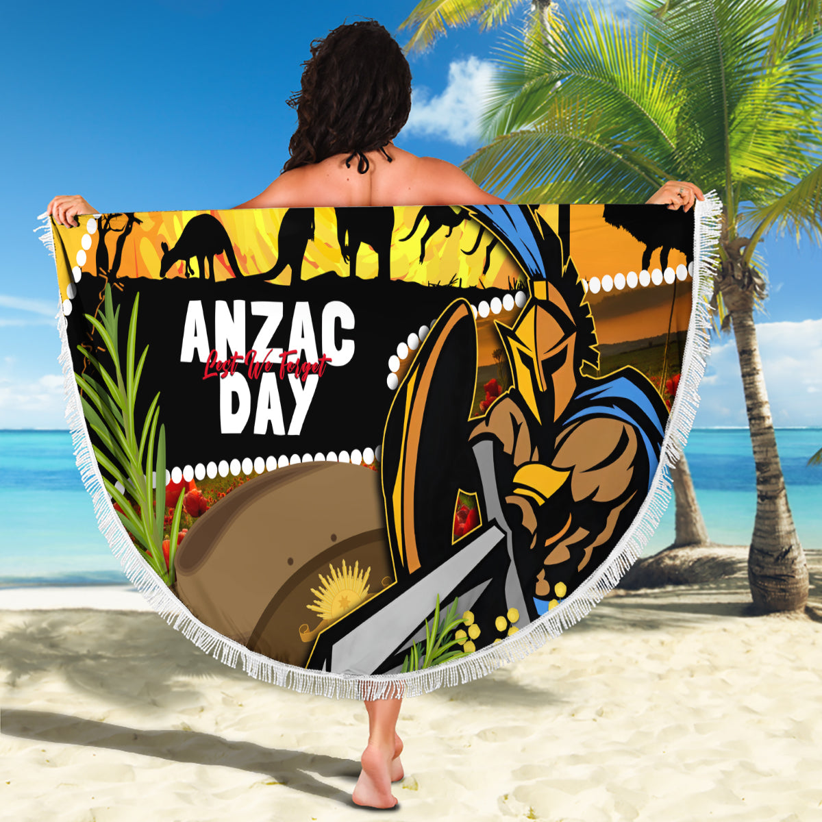 Titans Rugby ANZAC Day Beach Blanket GLD Mascot Rosemary Starry Night