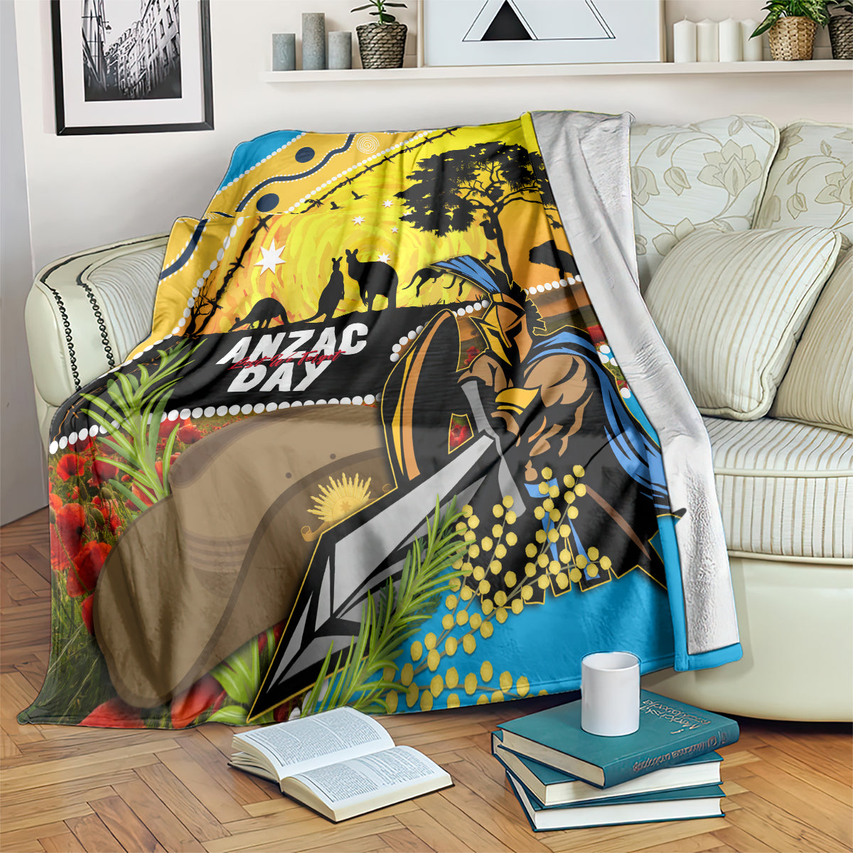 Titans Rugby ANZAC Day Blanket GLD Mascot Rosemary Starry Night
