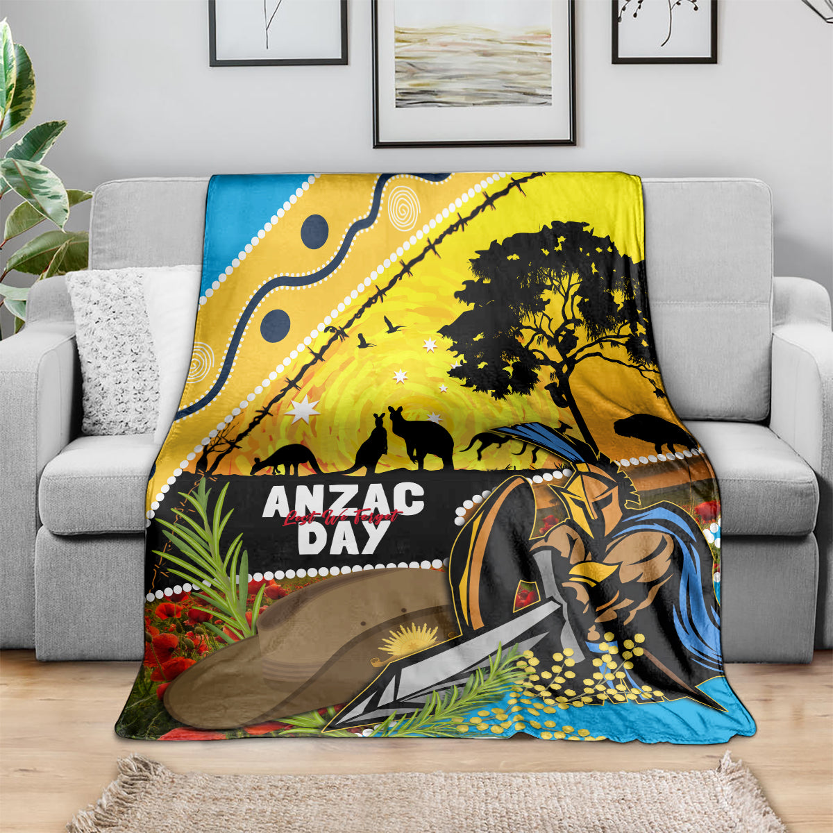 Titans Rugby ANZAC Day Blanket GLD Mascot Rosemary Starry Night