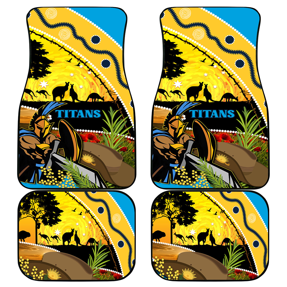 Titans Rugby ANZAC Day Car Mats GLD Mascot Rosemary Starry Night