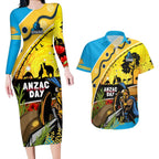 Titans Rugby ANZAC Day Couples Matching Long Sleeve Bodycon Dress and Hawaiian Shirt GLD Mascot Rosemary Starry Night