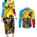 Titans Rugby ANZAC Day Couples Matching Long Sleeve Bodycon Dress and Long Sleeve Button Shirt GLD Mascot Rosemary Starry Night