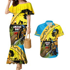 Titans Rugby ANZAC Day Couples Matching Mermaid Dress and Hawaiian Shirt GLD Mascot Rosemary Starry Night