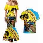Titans Rugby ANZAC Day Couples Matching Mermaid Dress and Hawaiian Shirt GLD Mascot Rosemary Starry Night