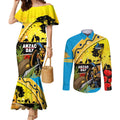 Titans Rugby ANZAC Day Couples Matching Mermaid Dress and Long Sleeve Button Shirt GLD Mascot Rosemary Starry Night