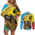 Titans Rugby ANZAC Day Couples Matching Off Shoulder Short Dress and Long Sleeve Button Shirt GLD Mascot Rosemary Starry Night