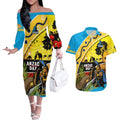 Titans Rugby ANZAC Day Couples Matching Off The Shoulder Long Sleeve Dress and Hawaiian Shirt GLD Mascot Rosemary Starry Night