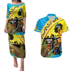 Titans Rugby ANZAC Day Couples Matching Puletasi and Hawaiian Shirt GLD Mascot Rosemary Starry Night