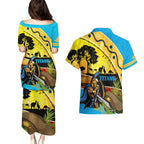 Titans Rugby ANZAC Day Couples Matching Puletasi and Hawaiian Shirt GLD Mascot Rosemary Starry Night