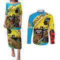 Titans Rugby ANZAC Day Couples Matching Puletasi and Long Sleeve Button Shirt GLD Mascot Rosemary Starry Night
