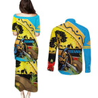 Titans Rugby ANZAC Day Couples Matching Puletasi and Long Sleeve Button Shirt GLD Mascot Rosemary Starry Night