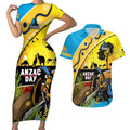 Titans Rugby ANZAC Day Couples Matching Short Sleeve Bodycon Dress and Hawaiian Shirt GLD Mascot Rosemary Starry Night