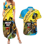 Titans Rugby ANZAC Day Couples Matching Summer Maxi Dress and Hawaiian Shirt GLD Mascot Rosemary Starry Night
