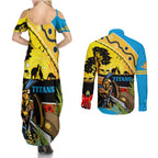 Titans Rugby ANZAC Day Couples Matching Summer Maxi Dress and Long Sleeve Button Shirt GLD Mascot Rosemary Starry Night