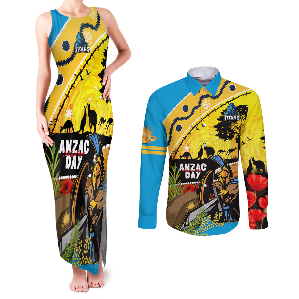 Titans Rugby ANZAC Day Couples Matching Tank Maxi Dress and Long Sleeve Button Shirt GLD Mascot Rosemary Starry Night