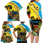 Titans Rugby ANZAC Day Family Matching Long Sleeve Bodycon Dress and Hawaiian Shirt GLD Mascot Rosemary Starry Night