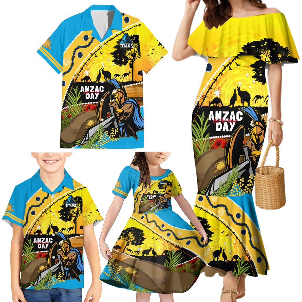 Titans Rugby ANZAC Day Family Matching Mermaid Dress and Hawaiian Shirt GLD Mascot Rosemary Starry Night