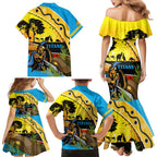 Titans Rugby ANZAC Day Family Matching Mermaid Dress and Hawaiian Shirt GLD Mascot Rosemary Starry Night