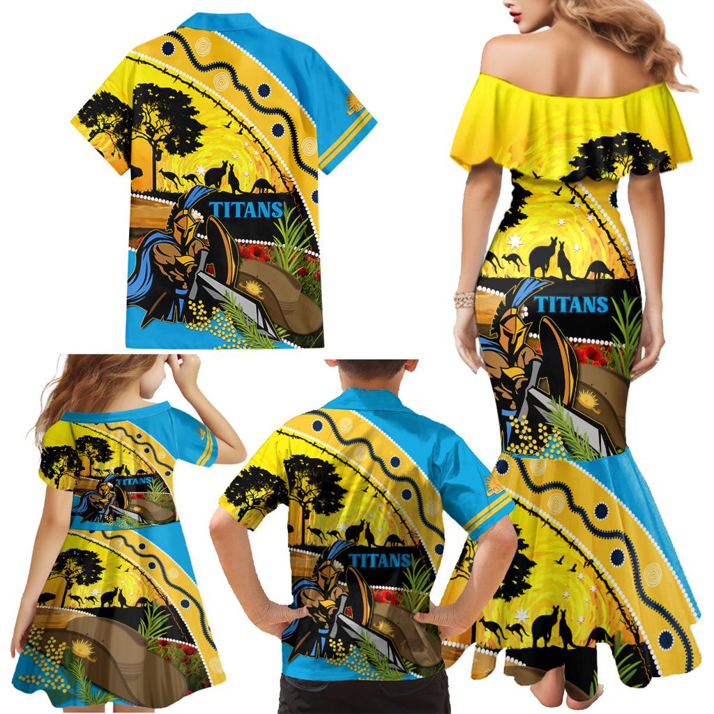 Titans Rugby ANZAC Day Family Matching Mermaid Dress and Hawaiian Shirt GLD Mascot Rosemary Starry Night