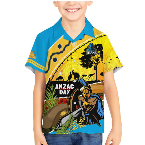 Titans Rugby ANZAC Day Family Matching Mermaid Dress and Hawaiian Shirt GLD Mascot Rosemary Starry Night