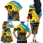 Titans Rugby ANZAC Day Family Matching Off Shoulder Long Sleeve Dress and Hawaiian Shirt GLD Mascot Rosemary Starry Night