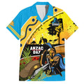 Titans Rugby ANZAC Day Family Matching Off Shoulder Long Sleeve Dress and Hawaiian Shirt GLD Mascot Rosemary Starry Night