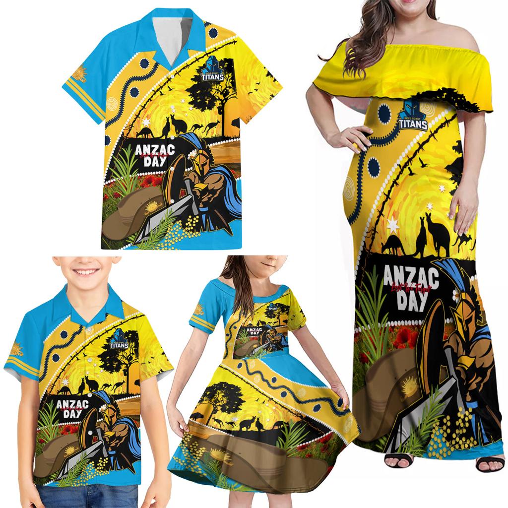 Titans Rugby ANZAC Day Family Matching Off Shoulder Maxi Dress and Hawaiian Shirt GLD Mascot Rosemary Starry Night