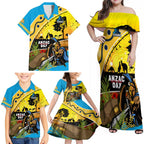 Titans Rugby ANZAC Day Family Matching Off Shoulder Maxi Dress and Hawaiian Shirt GLD Mascot Rosemary Starry Night