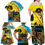 Titans Rugby ANZAC Day Family Matching Off Shoulder Maxi Dress and Hawaiian Shirt GLD Mascot Rosemary Starry Night