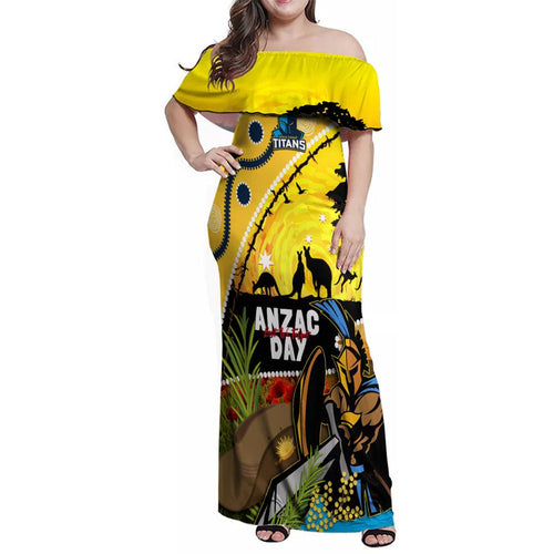 Titans Rugby ANZAC Day Family Matching Off Shoulder Maxi Dress and Hawaiian Shirt GLD Mascot Rosemary Starry Night