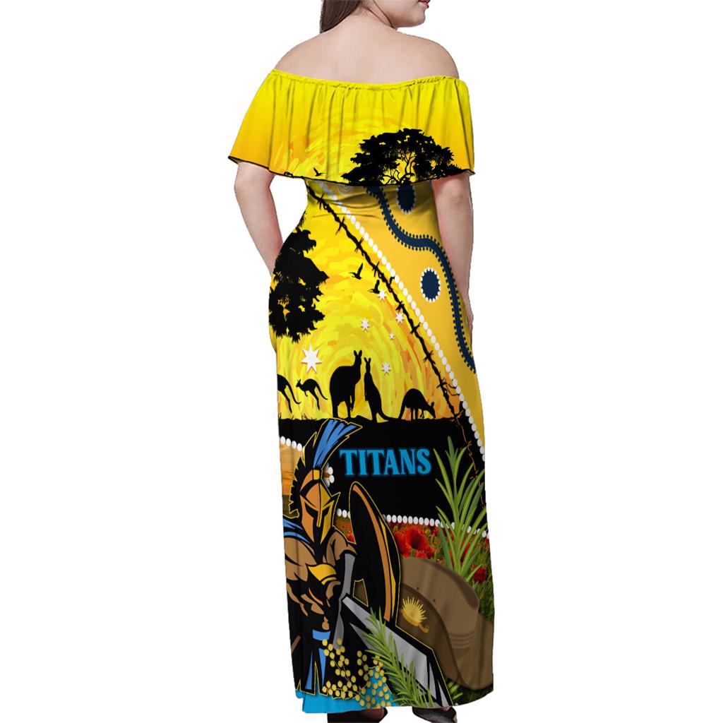 Titans Rugby ANZAC Day Family Matching Off Shoulder Maxi Dress and Hawaiian Shirt GLD Mascot Rosemary Starry Night