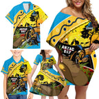 Titans Rugby ANZAC Day Family Matching Off Shoulder Short Dress and Hawaiian Shirt GLD Mascot Rosemary Starry Night