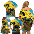 Titans Rugby ANZAC Day Family Matching Off Shoulder Short Dress and Hawaiian Shirt GLD Mascot Rosemary Starry Night