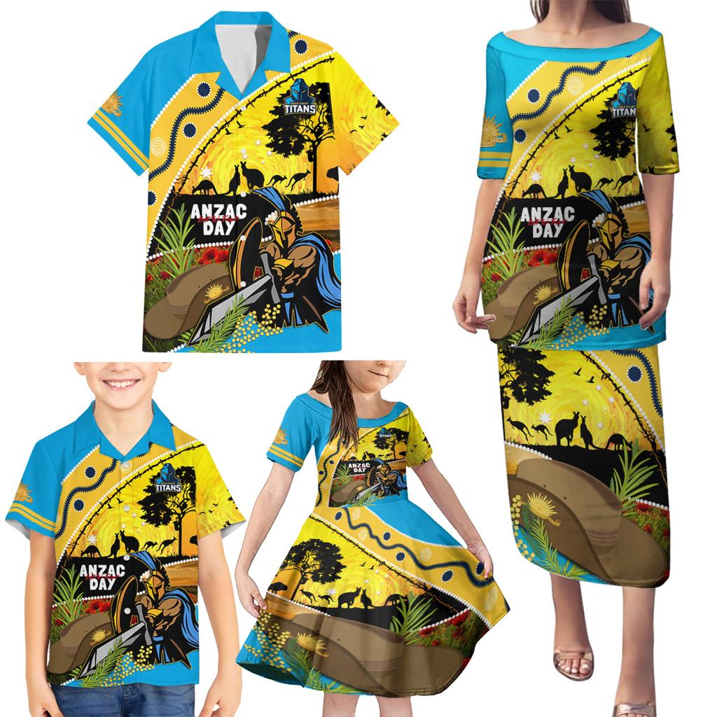 Titans Rugby ANZAC Day Family Matching Puletasi and Hawaiian Shirt GLD Mascot Rosemary Starry Night