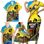 Titans Rugby ANZAC Day Family Matching Short Sleeve Bodycon Dress and Hawaiian Shirt GLD Mascot Rosemary Starry Night
