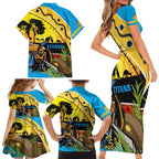 Titans Rugby ANZAC Day Family Matching Short Sleeve Bodycon Dress and Hawaiian Shirt GLD Mascot Rosemary Starry Night