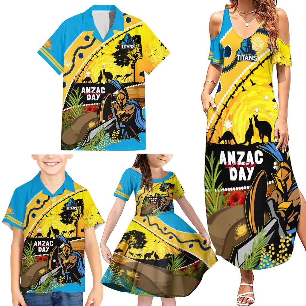 Titans Rugby ANZAC Day Family Matching Summer Maxi Dress and Hawaiian Shirt GLD Mascot Rosemary Starry Night