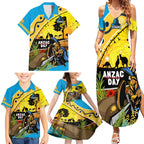 Titans Rugby ANZAC Day Family Matching Summer Maxi Dress and Hawaiian Shirt GLD Mascot Rosemary Starry Night