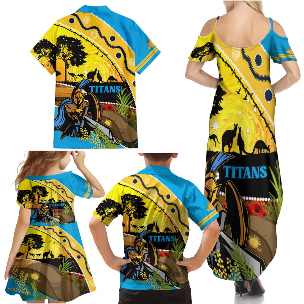 Titans Rugby ANZAC Day Family Matching Summer Maxi Dress and Hawaiian Shirt GLD Mascot Rosemary Starry Night
